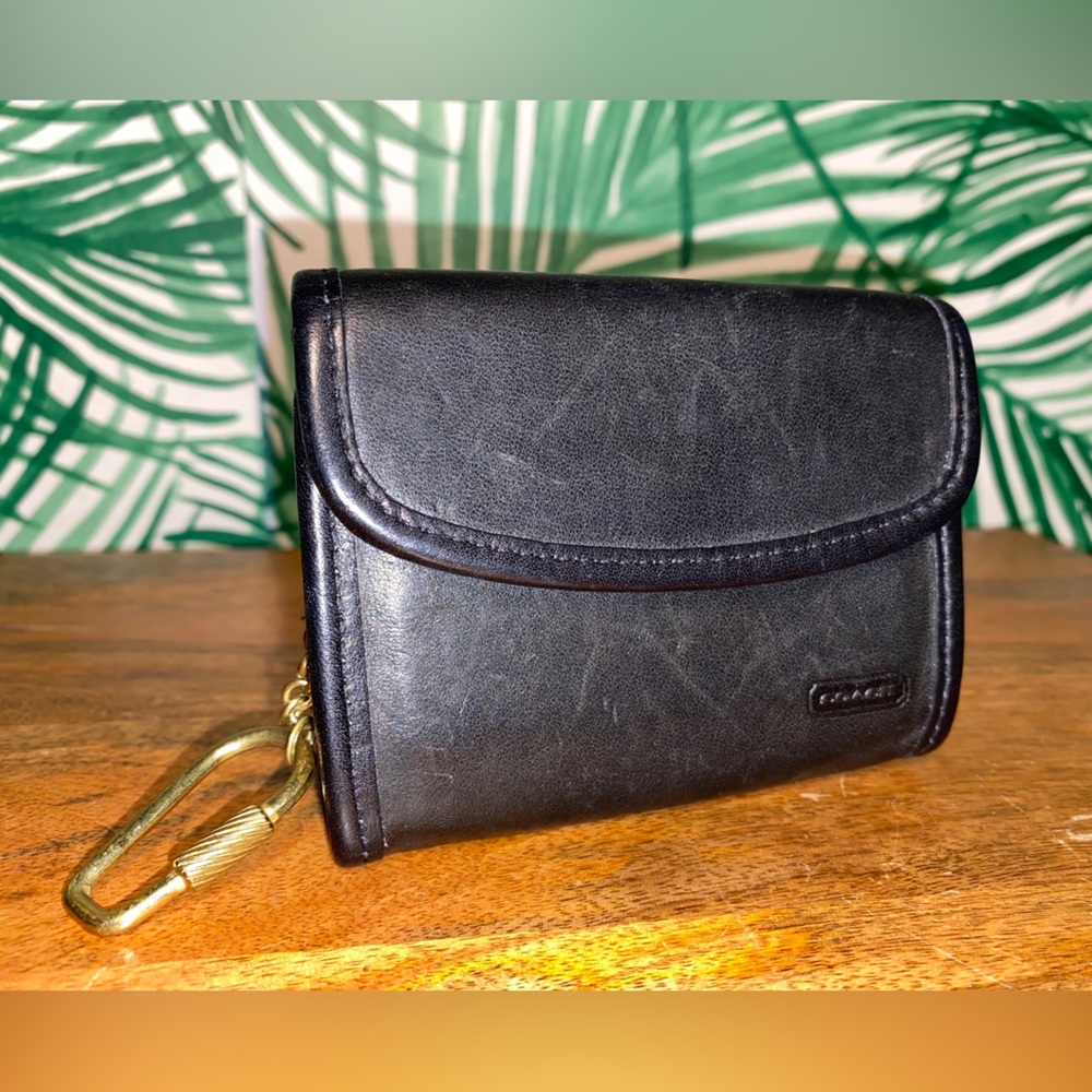 Vintage Coach Black Leather Clutch Key Ring Wallet - Picture 2 of 11